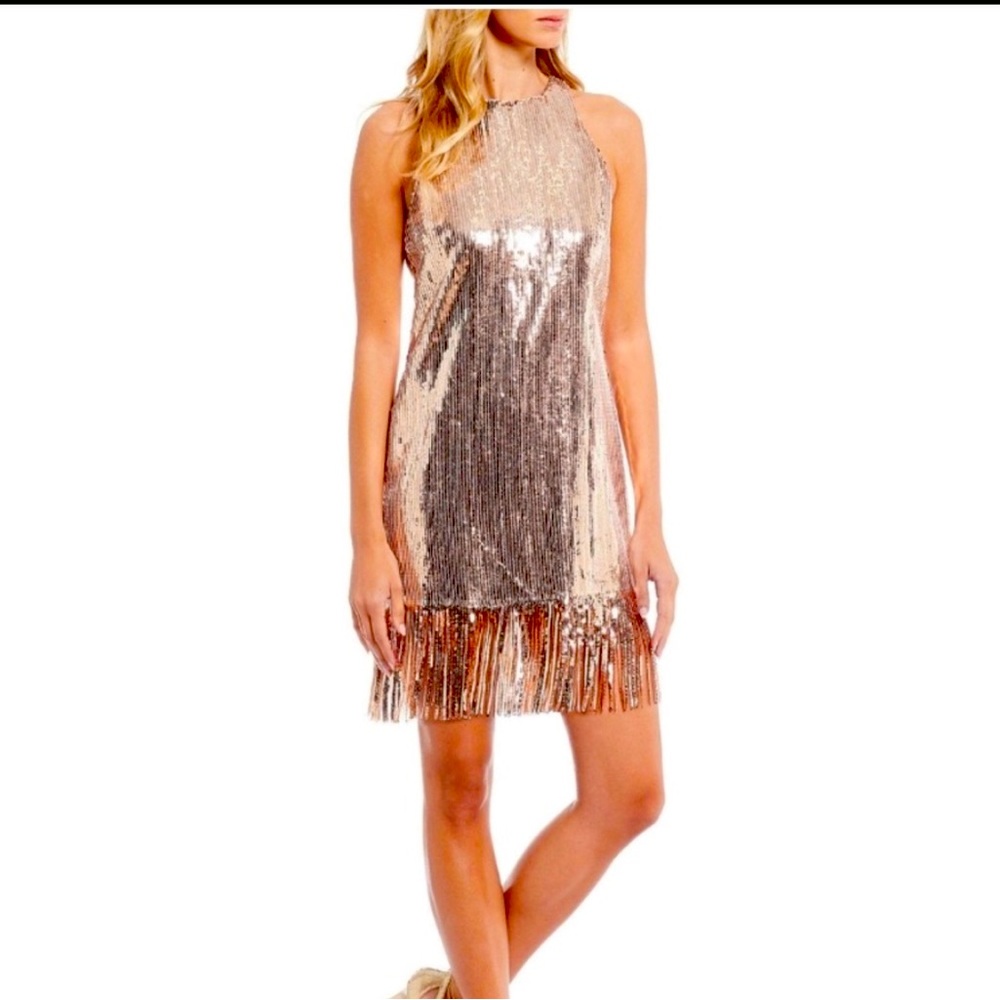 💖💖Alex Marie rose gold sequin fringes dress sz 2
